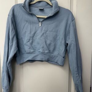 Aritzia TNA Light Blue Cropped Quarter-Zip Sweatshirt
